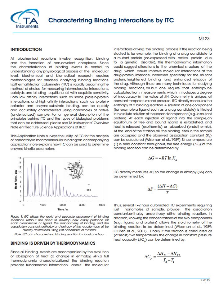 Characterizing Binding Interactions by ITC - TA仪器