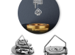 TA仪器TGA Smart-Seal™样品盘密封状态(左下图)、打开状态(右下图)以及在样品架中(上图)准备进入TGA